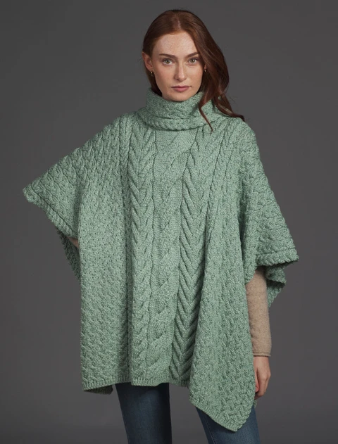 Super Soft Cowl Neck Poncho - Seafoam