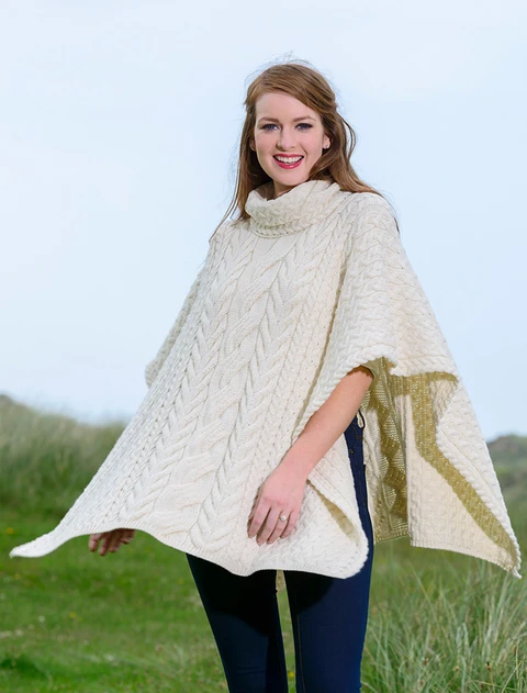 Super Soft Cowl Neck Poncho - Natural