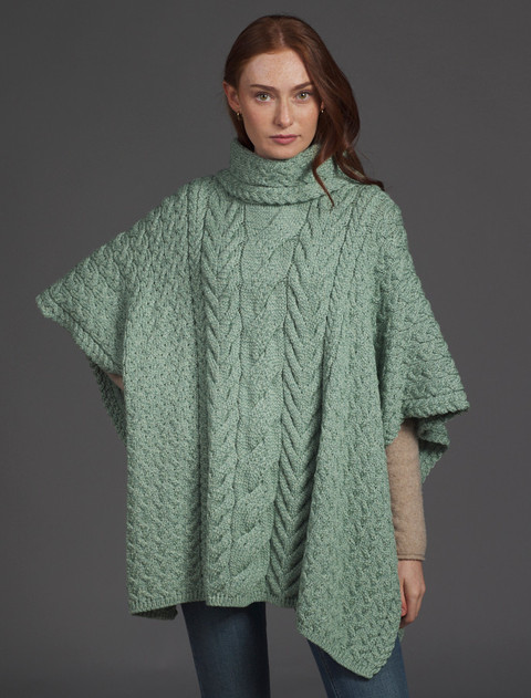 Super Soft Cowl Neck Poncho - Seafoam