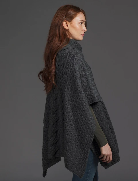 Super Soft Cowl Neck Poncho - Slate Grey