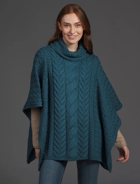 Super Soft Cowl Neck Poncho - Irish Sea