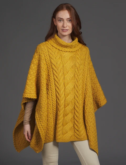 Super Soft Cowl Neck Poncho - Yellow