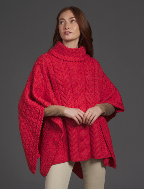 Super Soft Cowl Neck Poncho - Coral