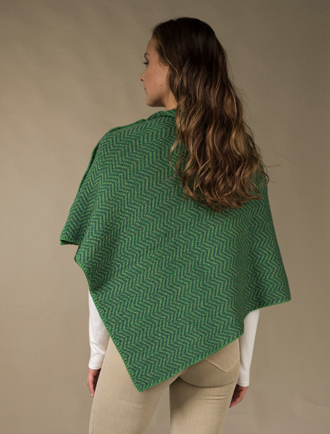 Herringbone Merino Poncho with Button Detail - Connemara/Kiwi
