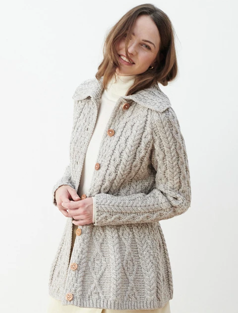 Super Soft Luxury Button-Up Flared Aran Cardigan - Toasted Oat