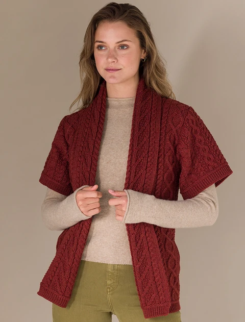 Aran Short Sleeve Edge Cardigan - Sienna