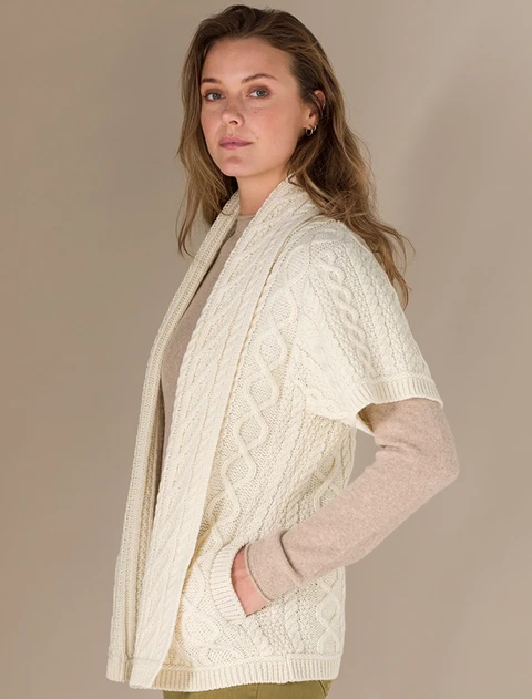 Aran Short Sleeve Edge Cardigan - Natural White