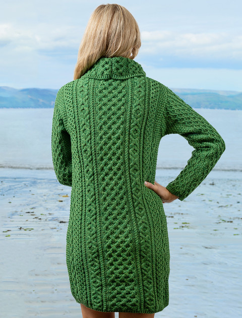 Cable Aran Dress with Cowl Neck - Kiwi