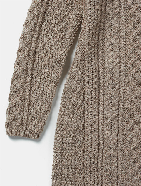 Cable Aran Dress with Cowl Neck - Wicker