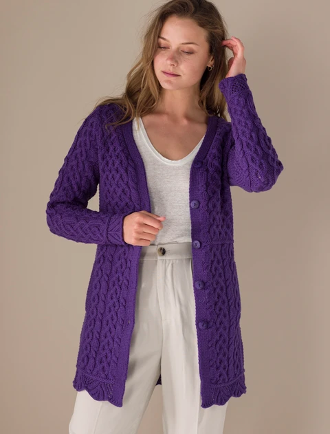 Aran A-Line Lace Cardigan - Light Grey