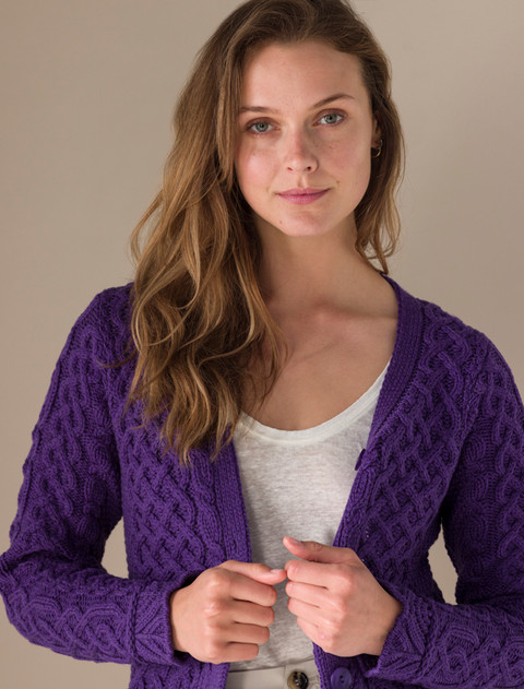 Aran A-Line Lace Cardigan - Light Grey