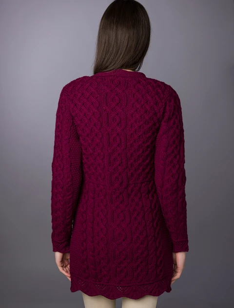 Aran A-Line Lace Cardigan -  Wine