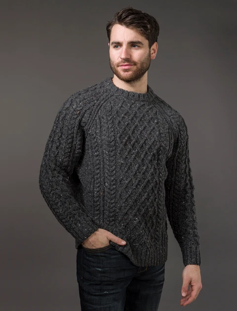 Donegal's Crew Neck Aran Sweater - Grey