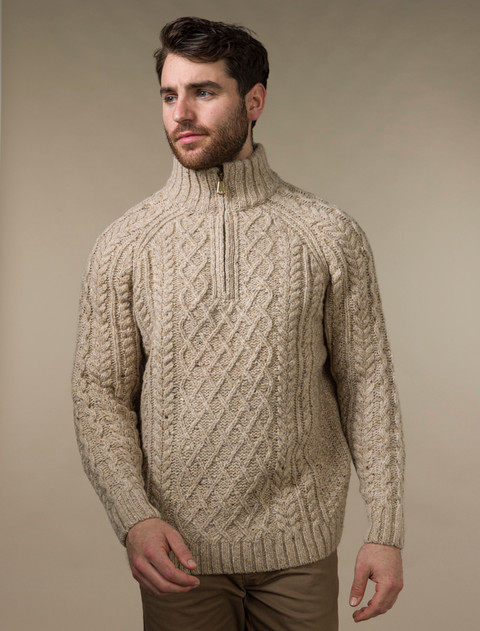 Donegal's Zip Troyer Aran Sweater -