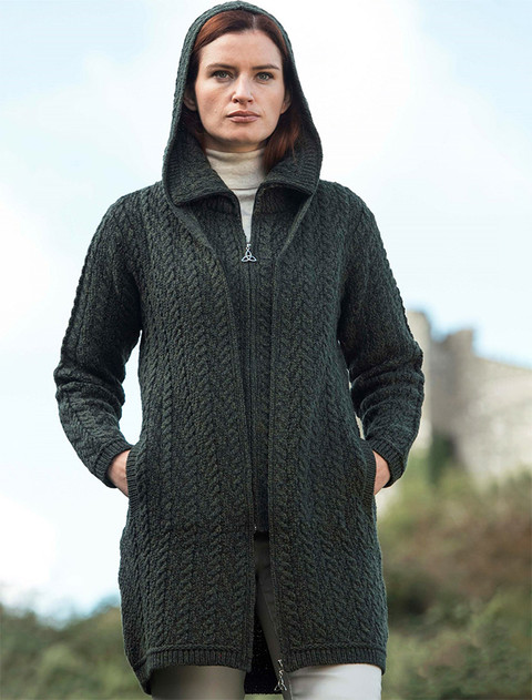 Aran Hooded Double Zip Coat - Tundra