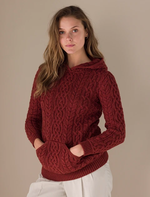 Ladies Aran Kangaroo Hoodie - Sienna