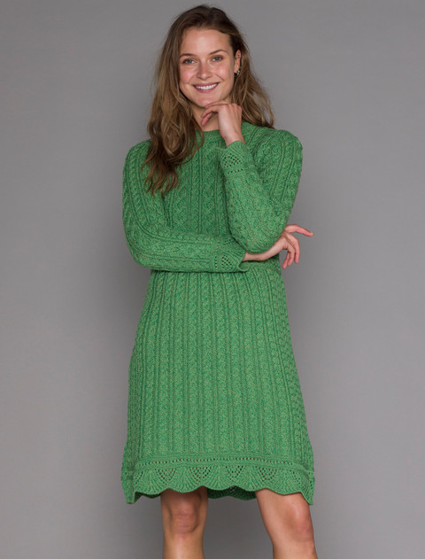 A Line Knitted Dress - Green Marl
