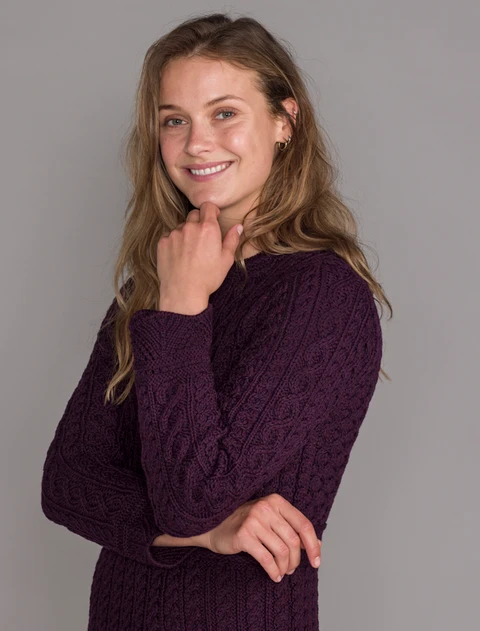 A Line Knitted Dress - Damson