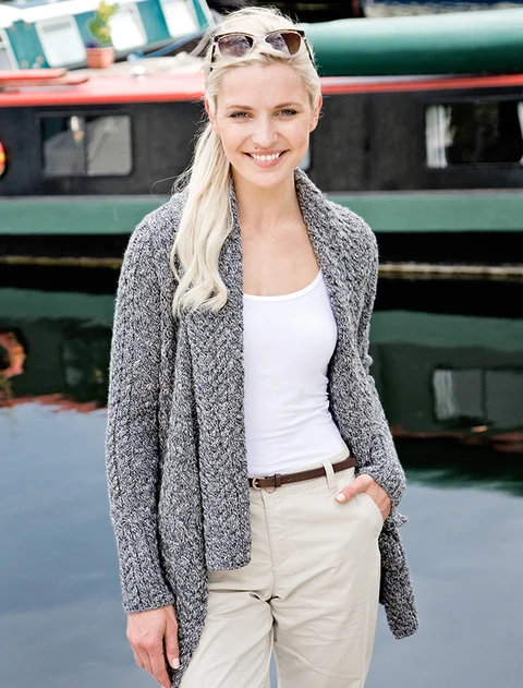 Waterfall Cable Cardigan - color: Charcoal; type: Front