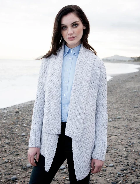 Waterfall Cable Cardigan - color: Natural White; type: Front