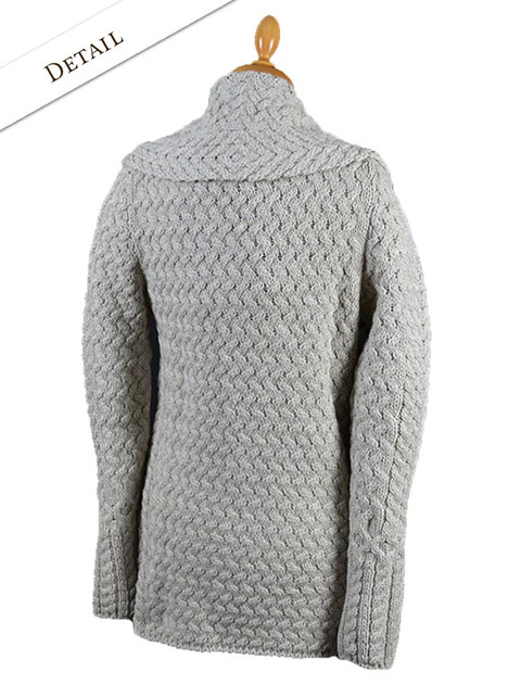Back Detail of Waterfall Cable Cardigan - color: Silver; type: Isolated, Back