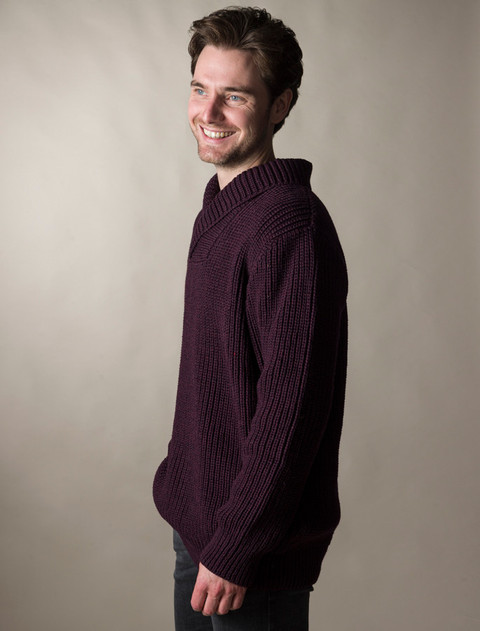 Fisherman Shawl Neck Sweater -  Damson