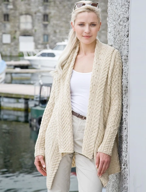Waterfall Cable Cardigan - color: Natural White; type: Front