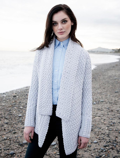 Waterfall Cable Cardigan - color: Natural White; type: Front
