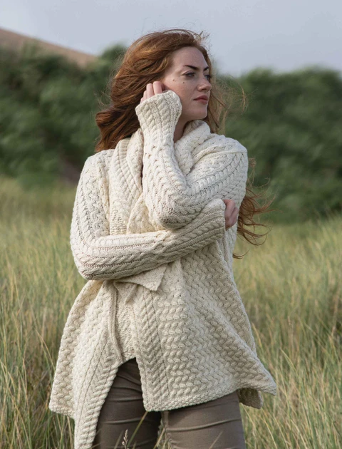 Waterfall Cable Cardigan - color: Natural White; type: Front, Primary