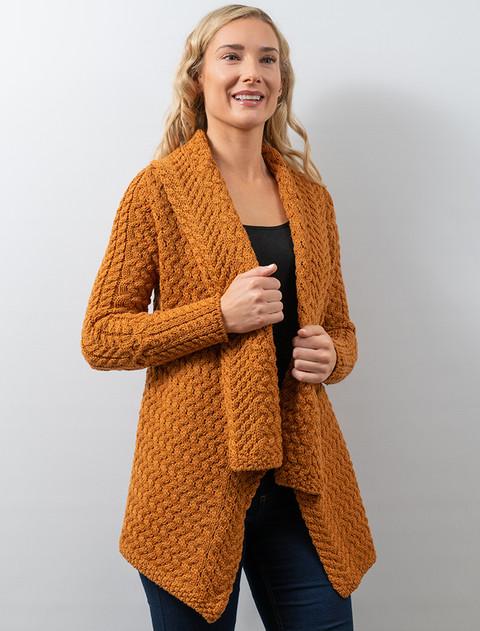 Waterfall Cable Cardigan - Golden Ochre