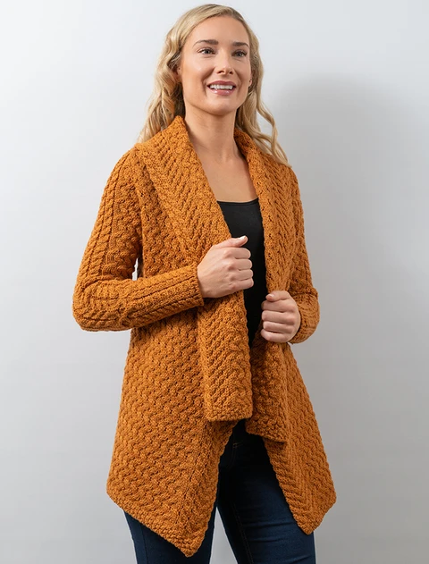 Waterfall Cable Cardigan - color: Golden Ochre; type: Primary