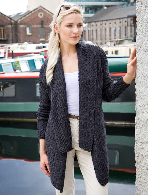 Waterfall Cable Cardigan - Navy Marl