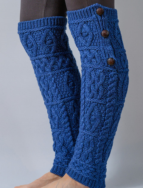 Merino Wool Aran Leg Warmers - Blue Marl