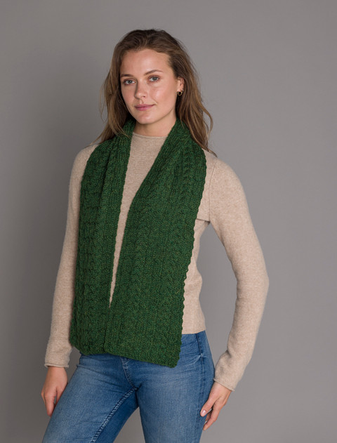 Aran Heritage Cable Scarf - Celtic Green
