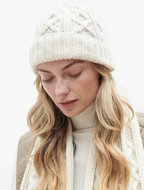 Ladies Aran Super Soft Merino Wool Hat - Natural White