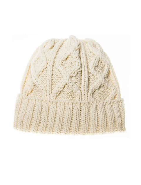 Ladies Aran Super Soft Merino Wool Hat - Natural White
