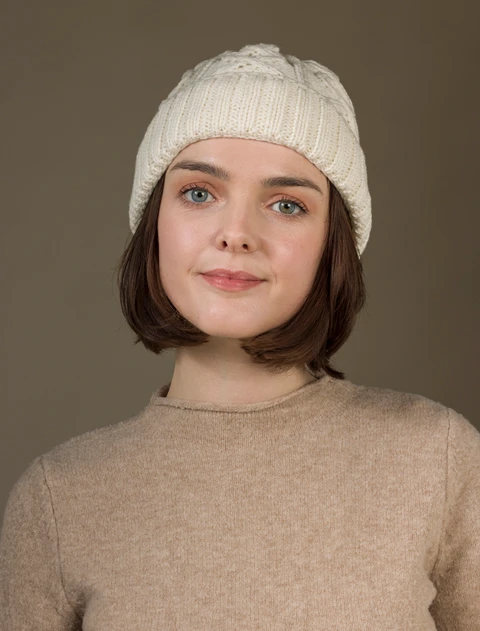 Ladies Aran Super Soft Merino Wool Hat - Natural White