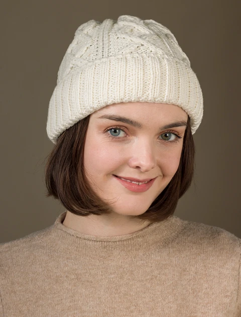 Ladies Aran Super Soft Merino Wool Hat - Natural White