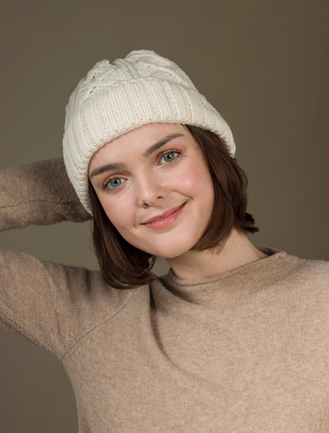 Ladies Aran Super Soft Merino Wool Hat - Natural White