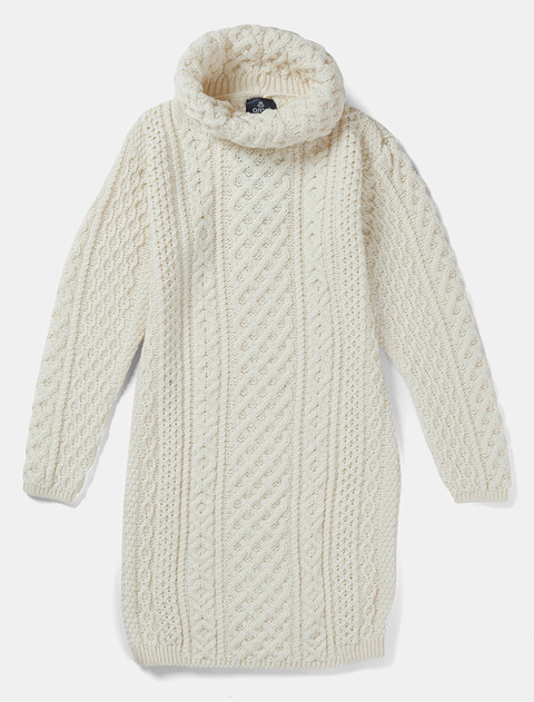 Cable Aran Dress with Cowl Neck - Natural White
