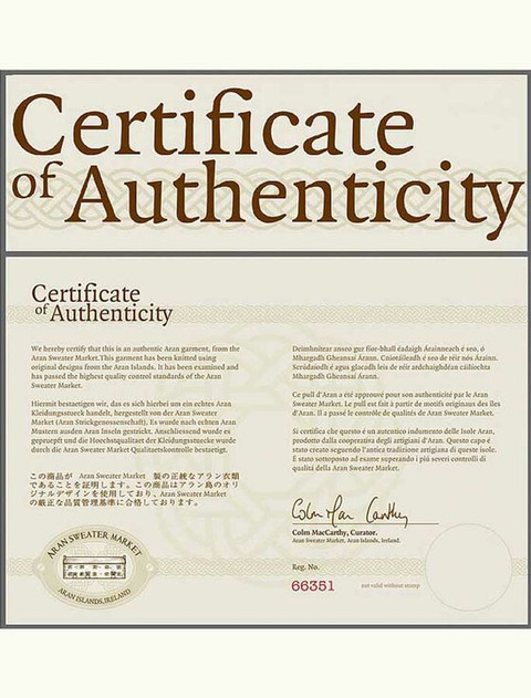 Aran Sweater Market Certificate of Authenticity  