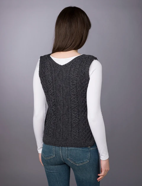 Ladies V-Neck Aran Slipover - Derby