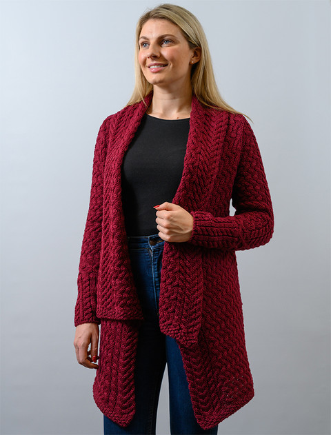 Waterfall Cable Cardigan - color: Claret; type: Primary