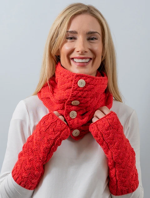 Super Soft Long Fingerless Mittens - Coral