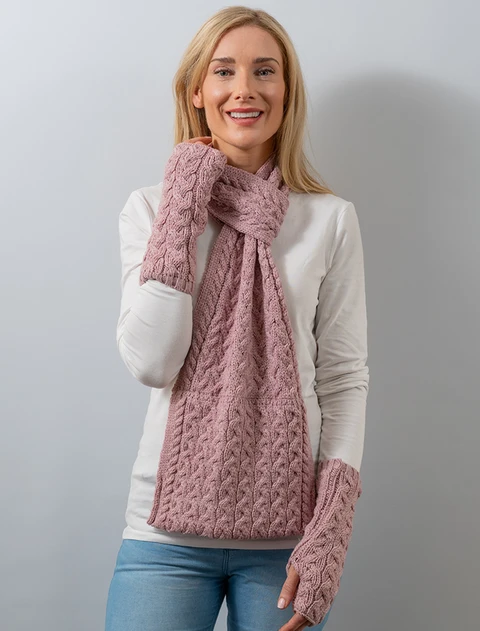 Super Soft Long Fingerless Mittens - Winter Rose