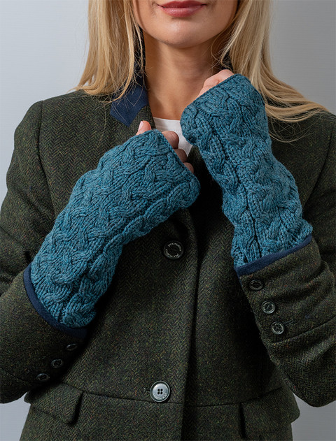 Super Soft Long Fingerless Mittens - Irish Sea