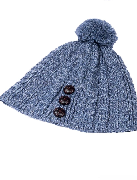 Merino Pom Pom Hat - Denim