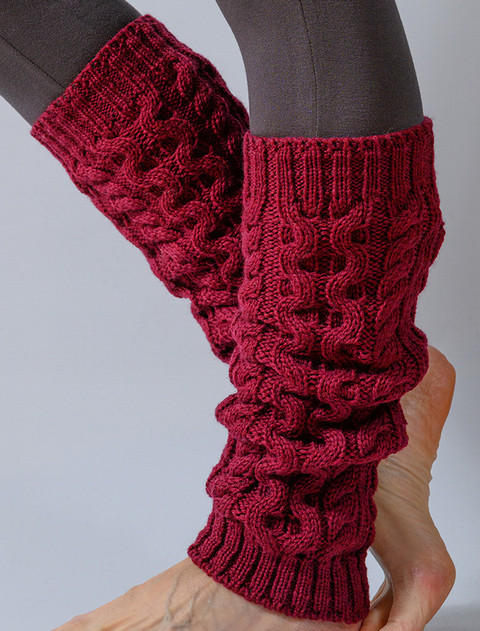 Merino Wool Aran Leg Warmers - Claret