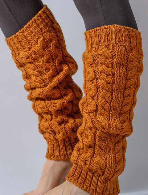 Merino Wool Aran Leg Warmers - Golden Ochre