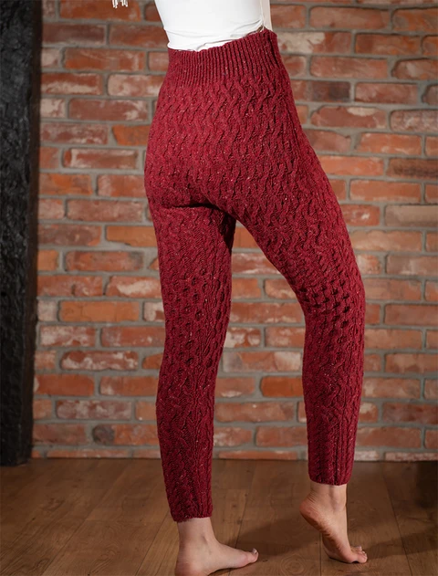 Wool Cashmere Aran Cable Leggings - Red